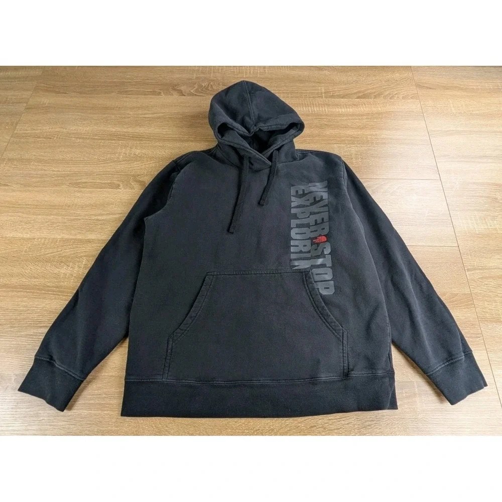 The North Face Mens Hoodie Pullover Sweatshirt Size LARGE Black Red Logo